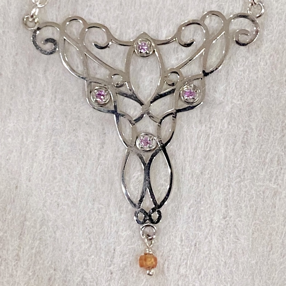 Vintage Pink Sapphire Silver Necklace